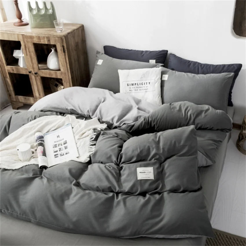 

Gray Bedding Set Solid Color Duvet Cover Flat Sheet Pillowcase Washed Cotton Bed Linens Queen King Comforter Covers Bedclothes