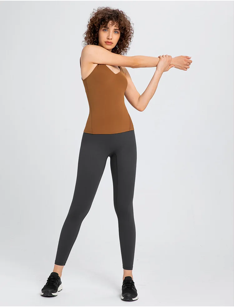 Womens Clothing Tank Top Yoga Sports Top Gym Fitness Vest Outdoor Jogging Workout Sport Underwear T-shirts with Chest Pad Bra