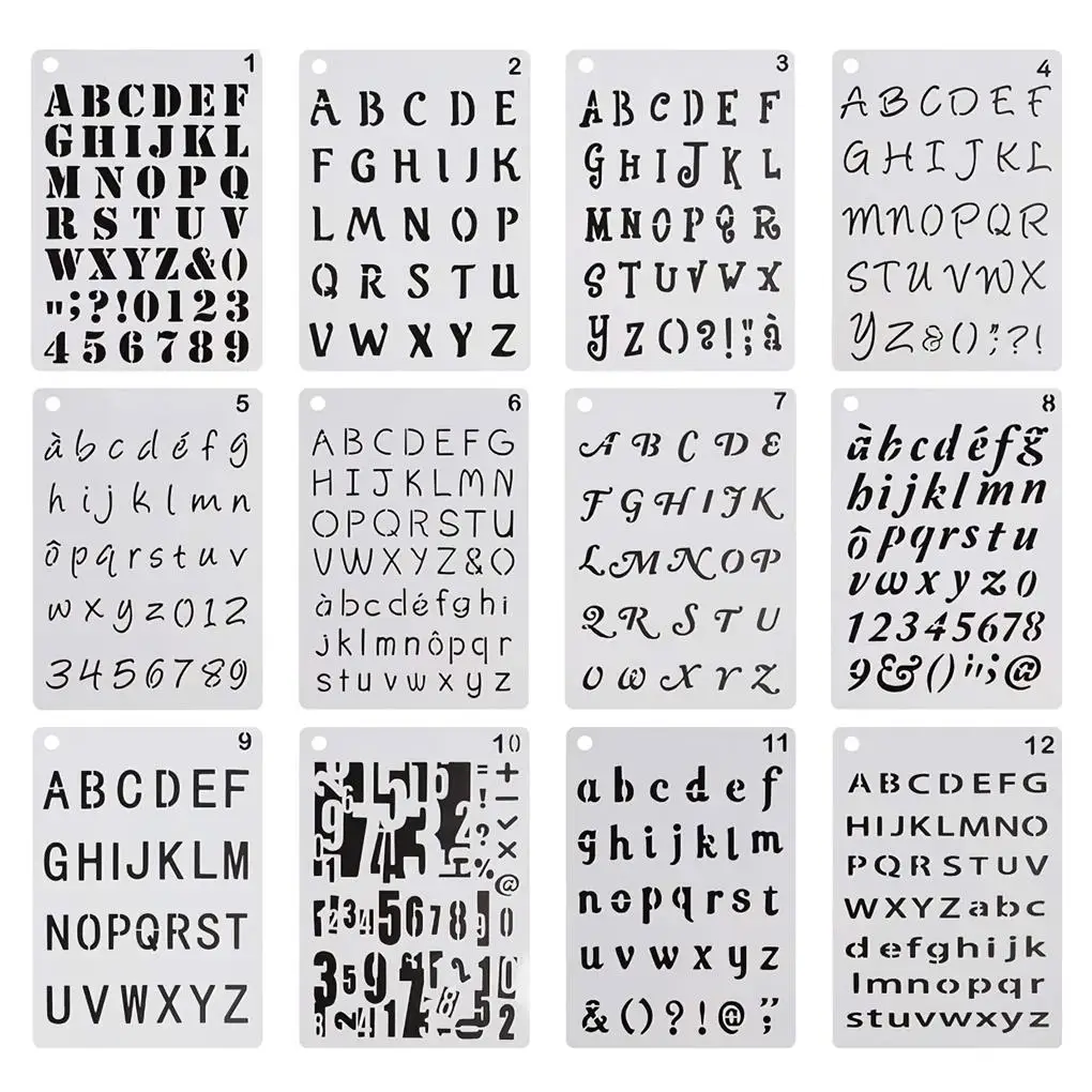 

12 Pieces Set PET English Alphabet Painting Template Reusable Washable Drawing Scrapbooking Handcraft Stencil Mold