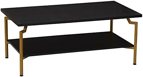 

TV Stand with Rectangular Storage Compartment Rustic Hickory Wood Grain and Black Metal