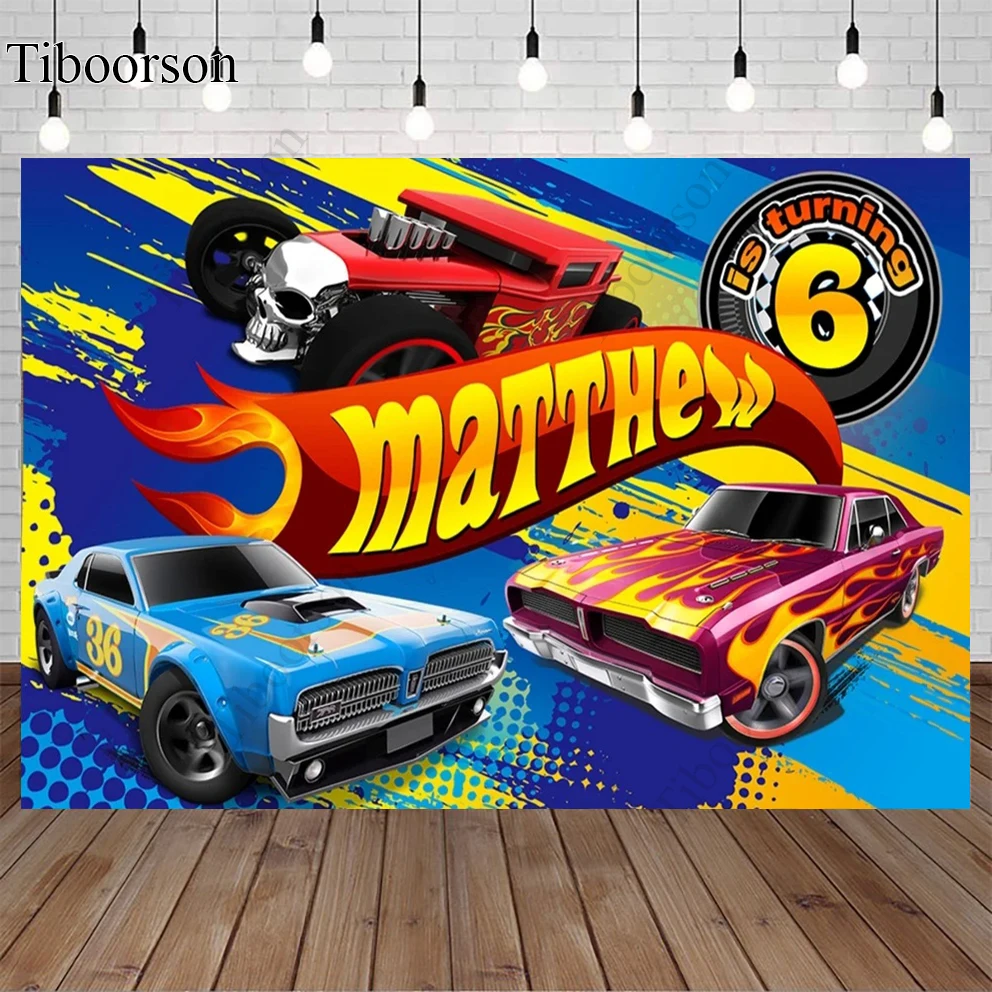 Racing Car Backdrop Hot Wheels Wild Racer Retro Boy 1st Birthday Party Custom Photography Background Photo Booth Decor Supplies