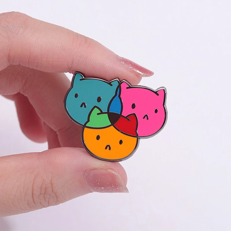 Cartoon CMYK Cats Hard Enamel Pin Cute Kawaii Three Color Kitties Brooches Lapel Backpack Badge Jewelry Gifts For Friends