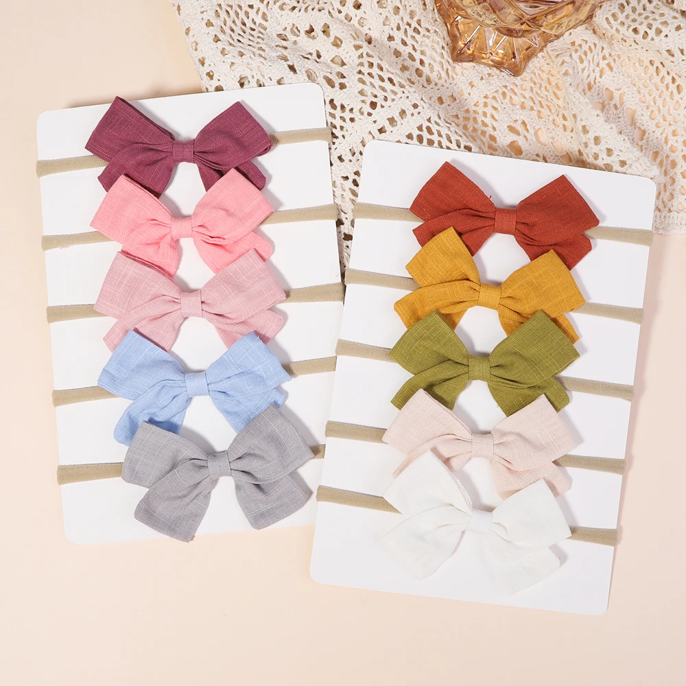 

5Pcs Solid Color Baby Bows Newborn Turban Set For Girls Elastic Nylon Headband Kids Hairband Headwear Toddle Hair Accessories