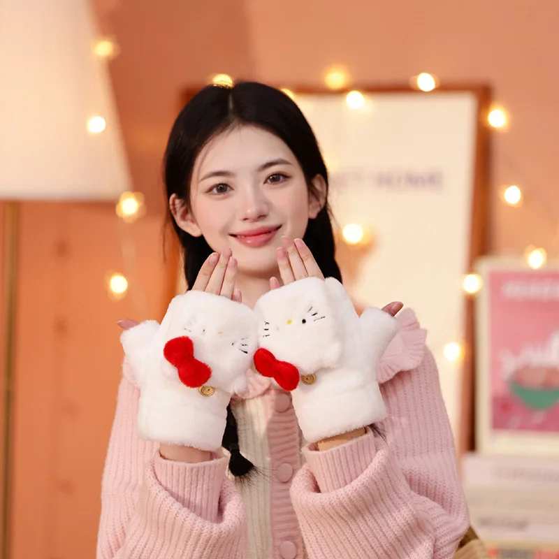

Новые перчатки Sanrio Kawaii Hellokitty Kuromi Mymelody Cinnamoroll теплые плотные плюшевые мягкие перчатки с откидной крышкой милый подарок