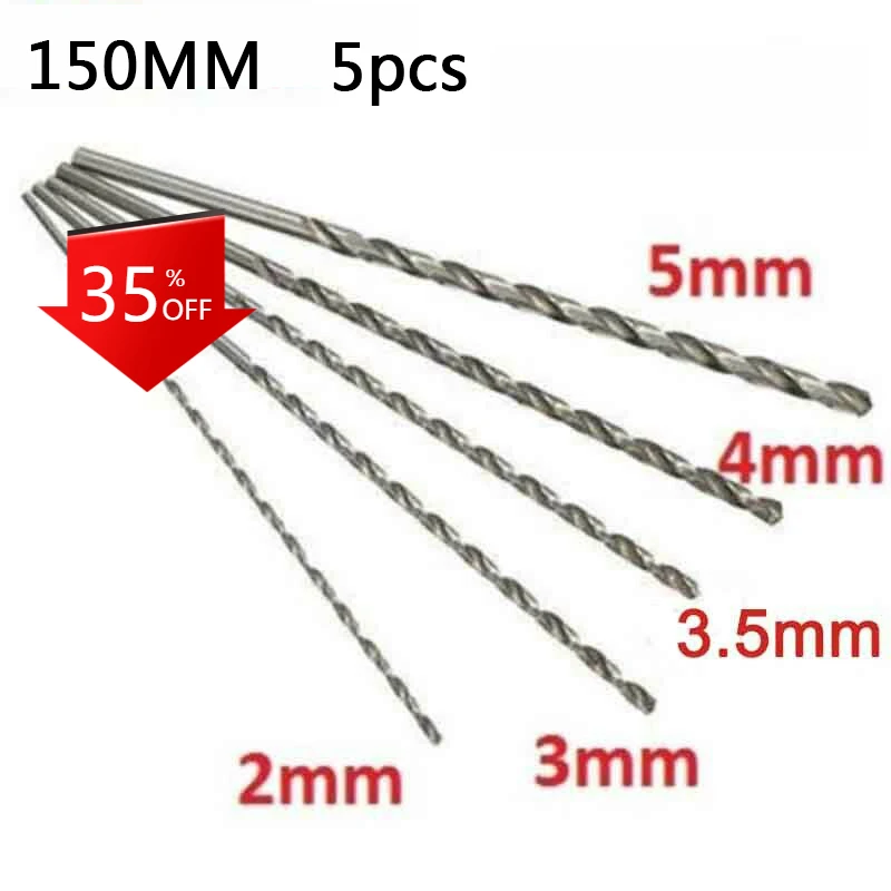 

5Pcs Extra Long HSS High Speed Steel Drill Bit Set 2mm/3mm,3.5mm,4mm,5mm Bits For Wood, Aluminum, Plastic
