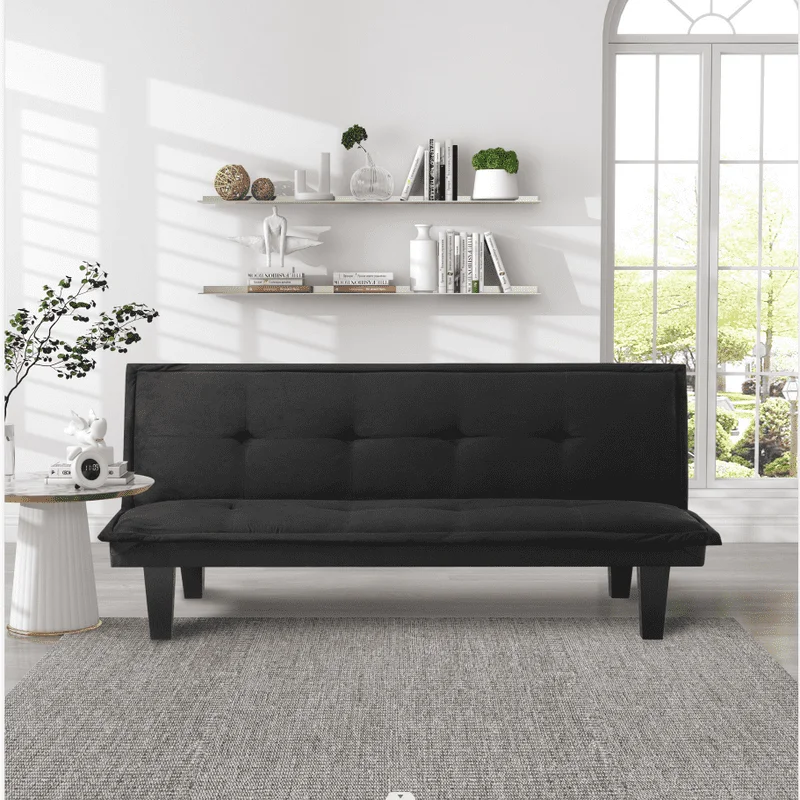

Sofa Bed , 63.8'' Black Faux Suede Convertible Sofa Couch for Living Rooms, Apartments, And Offices. Pillows for bedroom Room de
