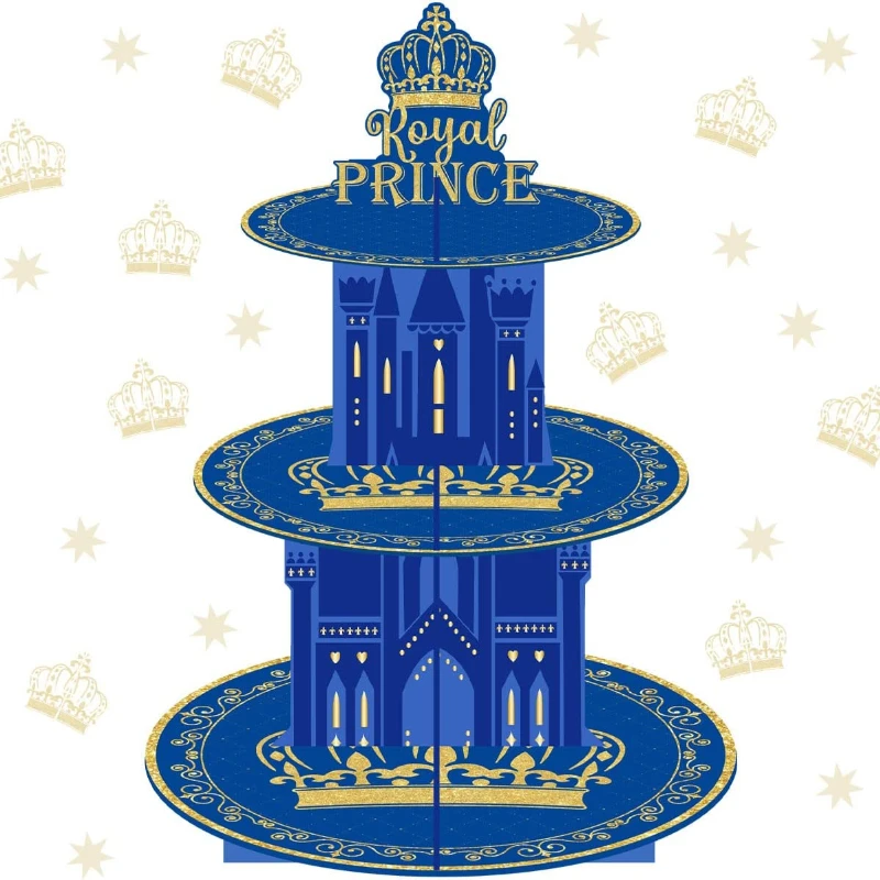 JOYMEMO Royal Prince Cake Cupcake Stand Blue 3-Tier Cake Hol