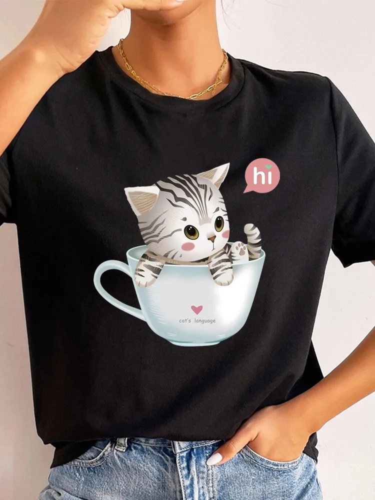

Kawaii Cat Print Women T Shirt Summer Casual Short Sleeve Shirt Harajuku Tops Female T-shirt Cute Cartoon Clothes