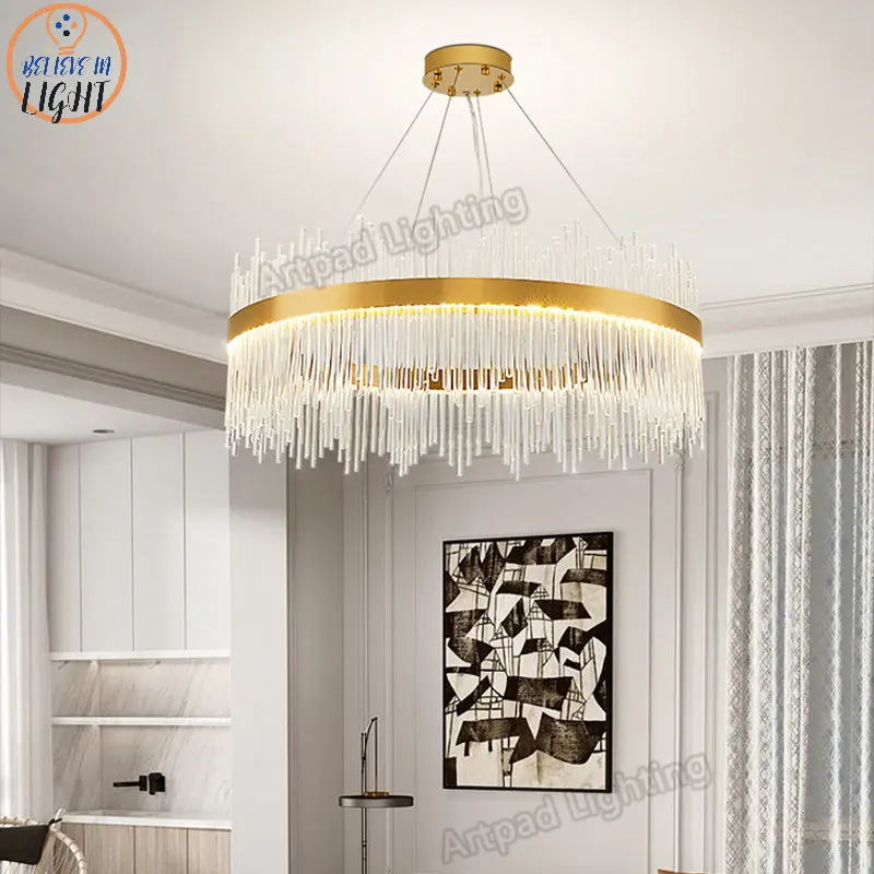 

Nordic Luxury Chandelier LED for Living Room Crystal Hanging Lamp Modern Minimalist Dining Room Bedroom Decor Copper Lights