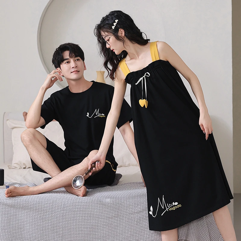 

Summer Women Men Pajamas Set Couple Sleepwear Cotton Pijama Suit Lady's Nightdress Korean Short Sleeve Loose Lover Pyjama Femme