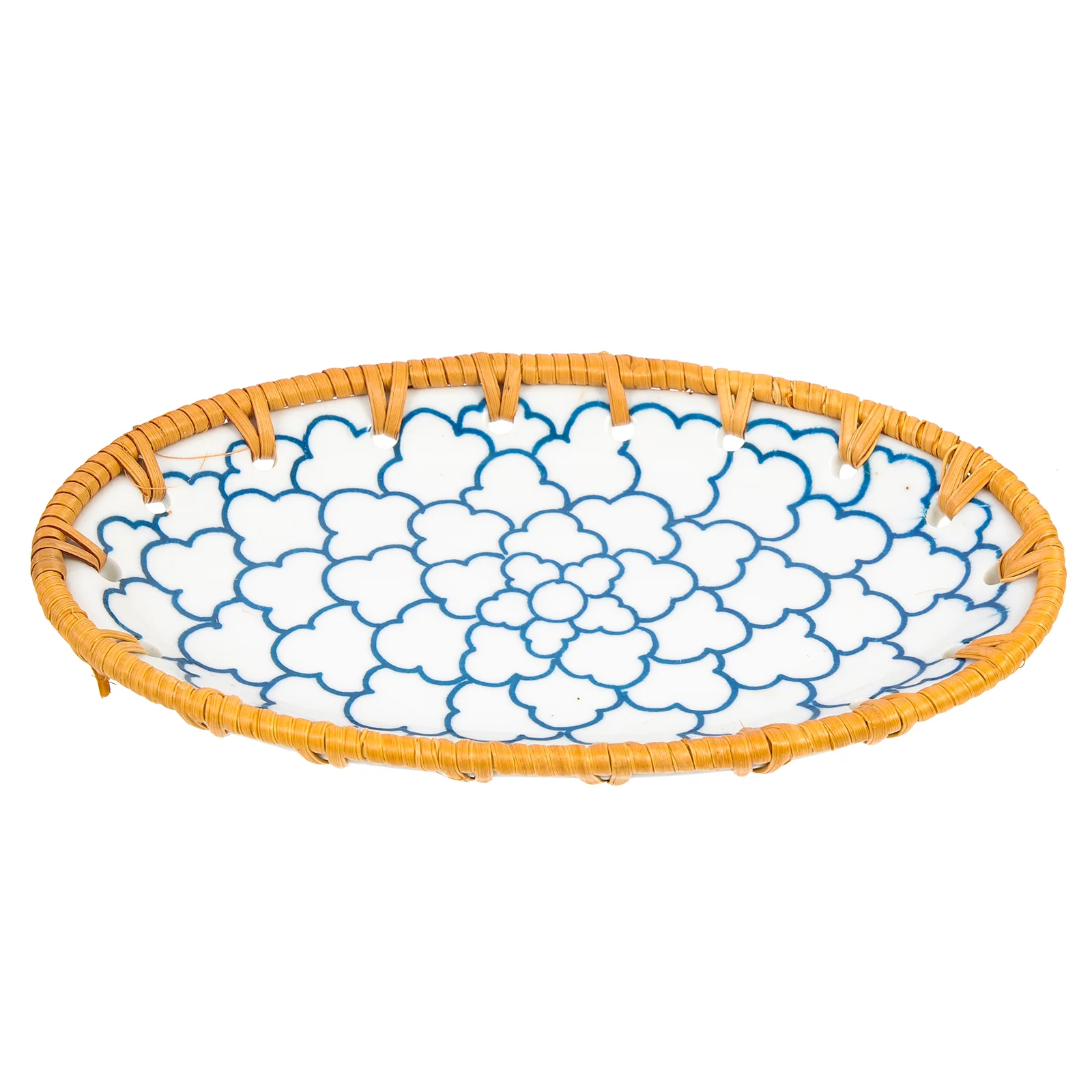 

Basket Woven Tray Serving Ceramic Rattan Fruitplate Snack Bread Storage Dishes Dish Oval Baskets Decorative Vegetable