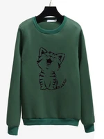 cartoon printed little cat style women autumn winter pullover student lady long sleeved loose tops pullover sweatshirt