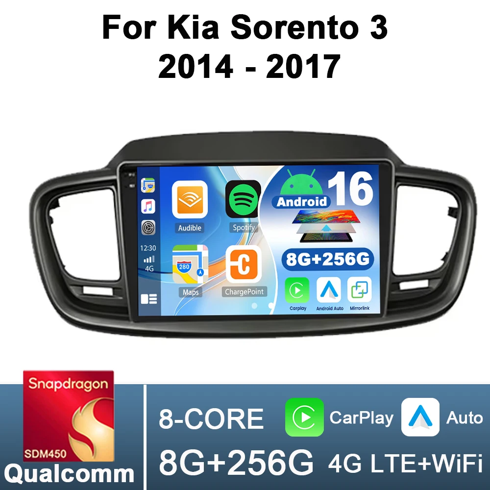 Фото 2Din 10-дюймовое автомобильное радио с CarPlay и Android Auto для Kia Sorento 3 2014 - 2017, мультимедийная навигация, GPS, RDS, DSP, 4G, BT, 8-ядерный процессор Qualcomm. №1
