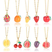 fruit necklaces for women apple orange pitaya grape watermelon durian strawberry cherry pendant necklaces fashion jewelry gifts