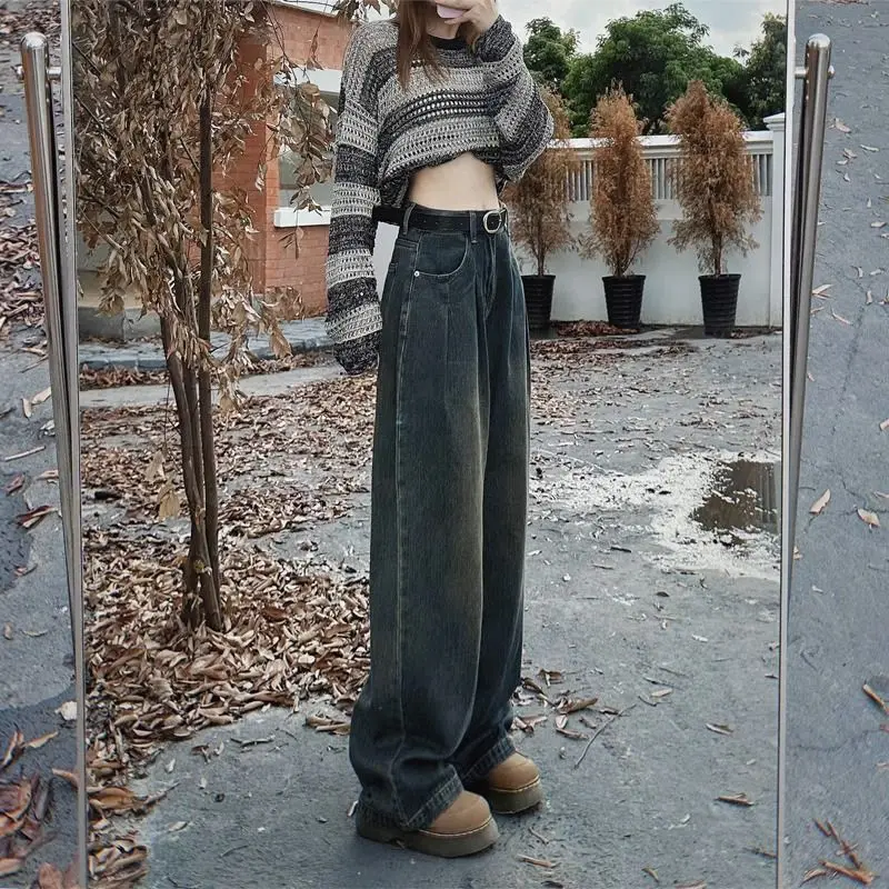 

2023 осень зима Y2k модные женские джинсы с широкими штанинами Свободные повседневные джинсовые брюки с вышивкой сердечками мешковатые уличные брюки H436