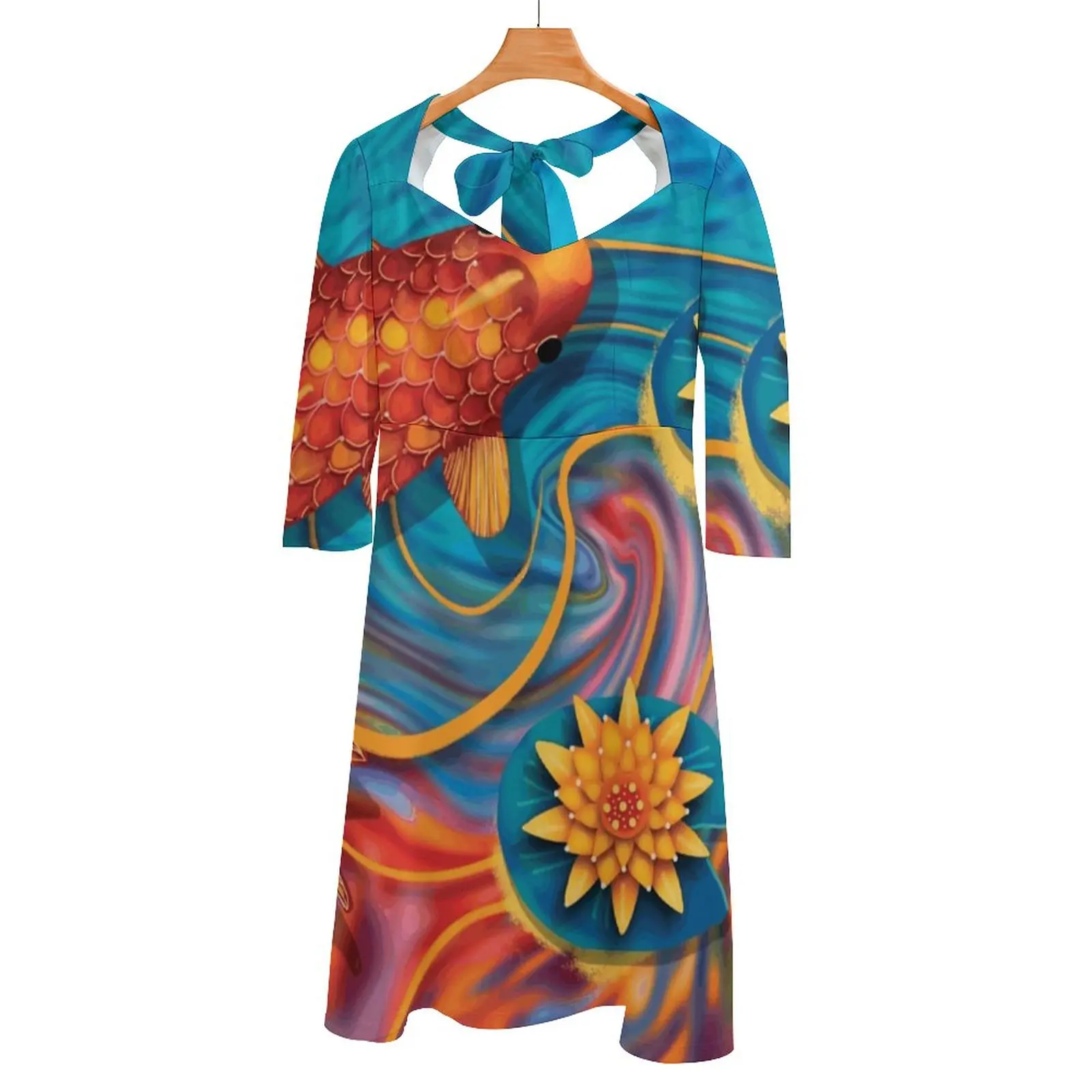 

Lotus Koi Back Lacing Backless Dress Square Neck Dress Sweet Elegant Dress Back To School Koi Jigsaw Jigsaw Fish Jigsaw Koi