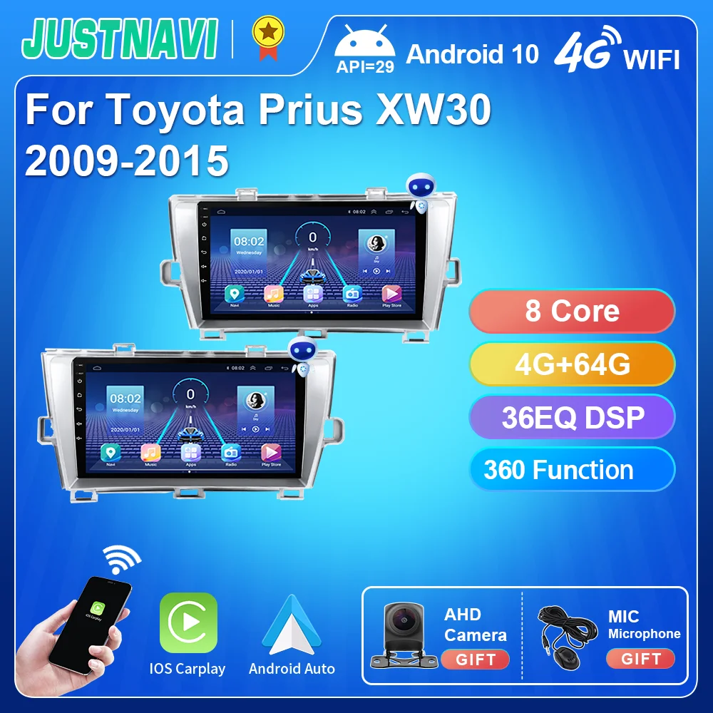 Автомобильный мультимедийный плеер JUSTNAVI Android 10 для Toyota Prius XW30 2009-2015