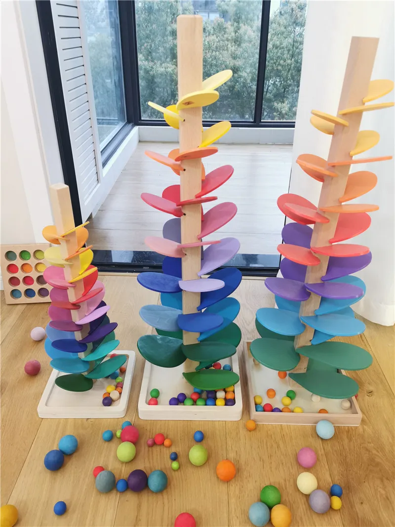 Rainbow Music Sound Trees Wooden Educational Toys Petals Assembly Marble Run BallsTracking Blocks for Kids