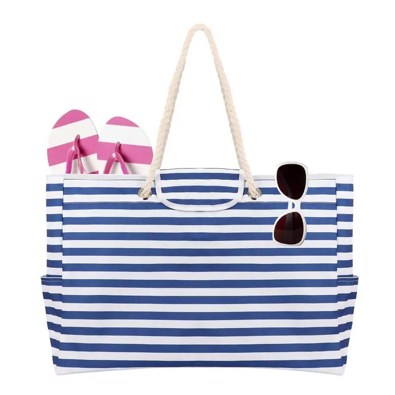 

Beach Tote Bag Stripe Storage Bag For Beach Tote Bag Travel Bags Kids Toys Bag Large Capacity For Holding Beach Toys Organizer