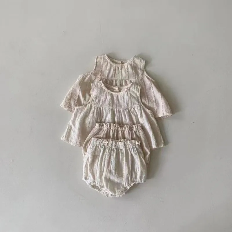 

Summer Children Costume Ins Baby Solid Vest Suit Girl Children Sleeveless Casual Tops + Shorts 2 Pcs Infant Cotton Waistcoat Set