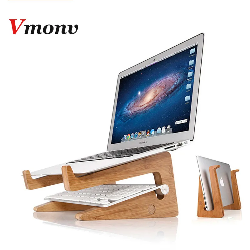 Vmonv Erhöht Höhe Kühlung Bambus Laptop PC Ständer für Macbook Air Pro Retina Vertikale Basis Halterung für 15 Zoll Notebook PC