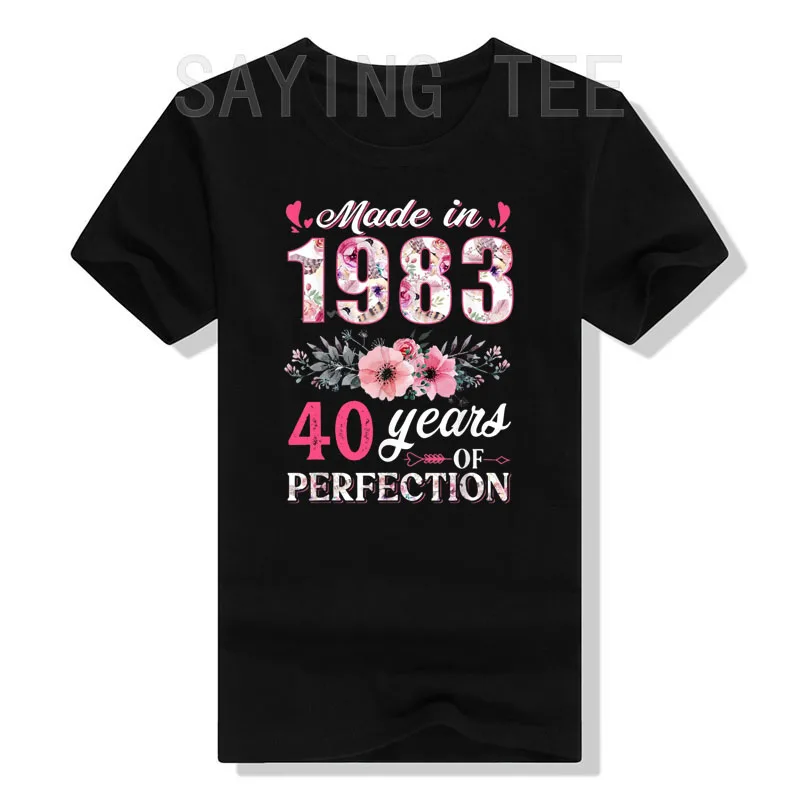 

Made In 1983 Floral 40 Year Old 40th Birthday Gifts Women T-Shirt Flowers Print Graphic Tee Shirts Aesthetic Clothes Wife Outfit