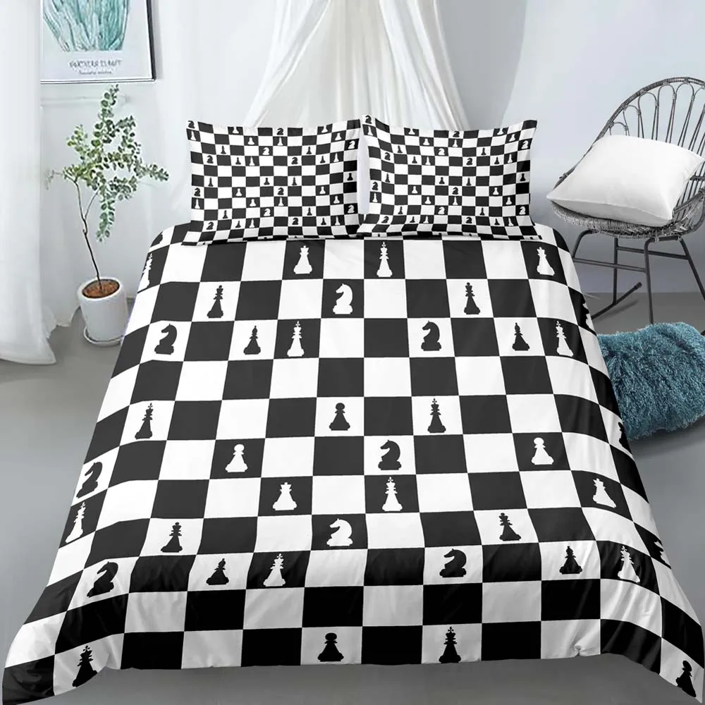 

Chess Board Duvet Cover 3D Black White Check Print Comforter Cover King Queen Size Brushed Quilt Cover Home Textile Bedding Set