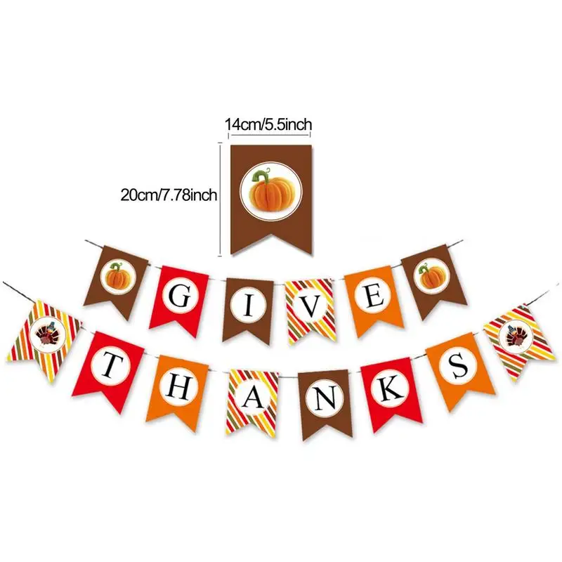 Thanksgiving Banner Give Thanks Hanging Bunting Banner Flag Harvest Party Supplies Fall Autumn Ornaments Thanksgiving Decors images - 6