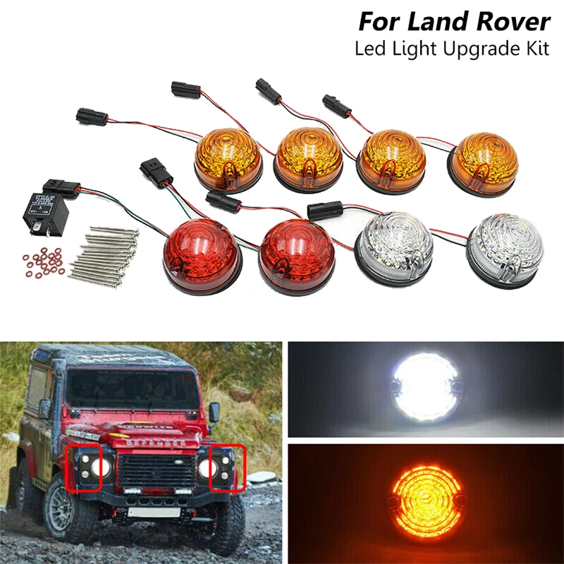 8Pcs For Land Rover Defender 1990-2016 90/110 Red/Yellow/Clear Lens LED Brake Lamp Upgrade Kit Position Side Marker Lamp