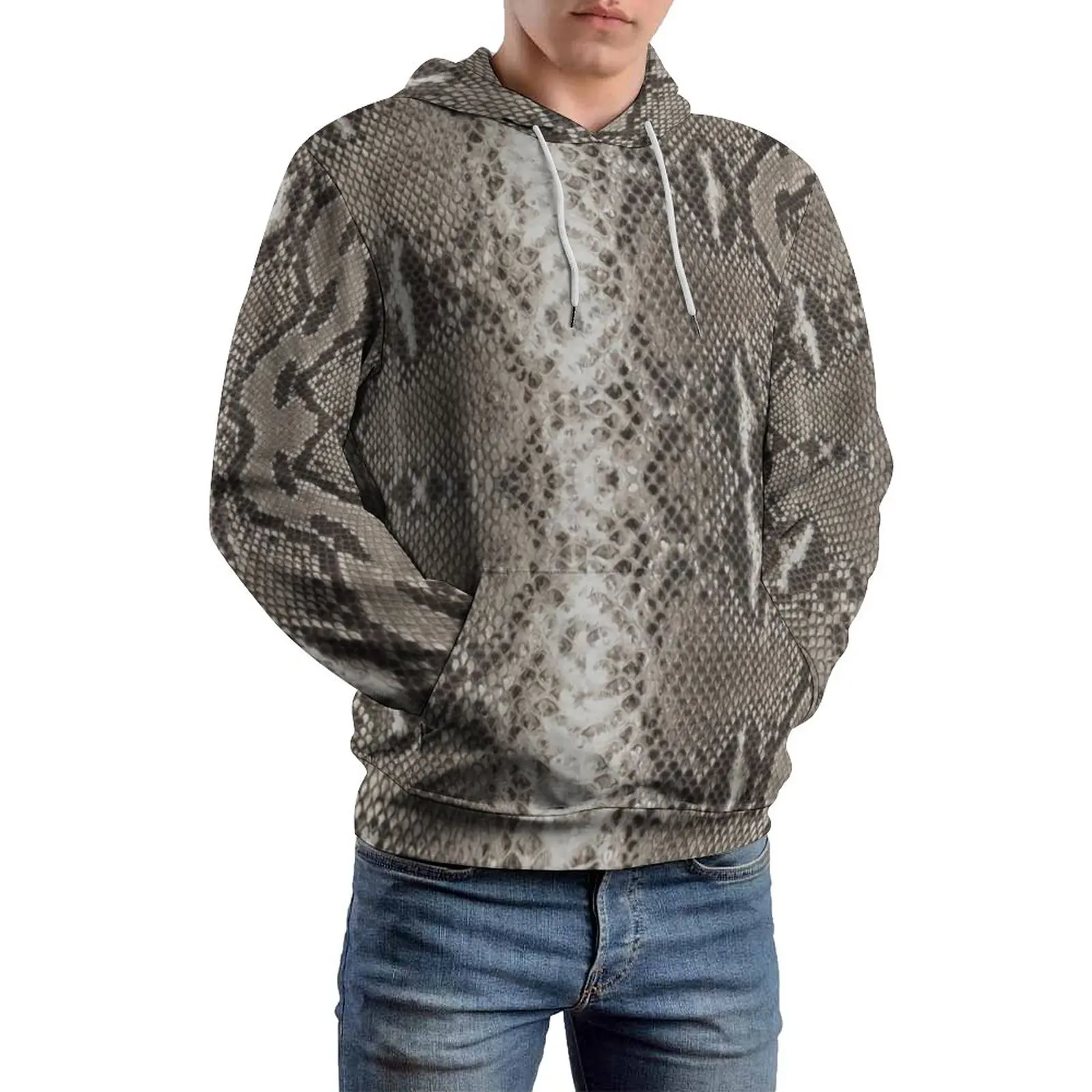 

Snakeskin Python Loose Hoodies Animal Skin Print Cute Pullover Hoodie Long-Sleeve Oversized Casual Custom Hooded Sweatshirts