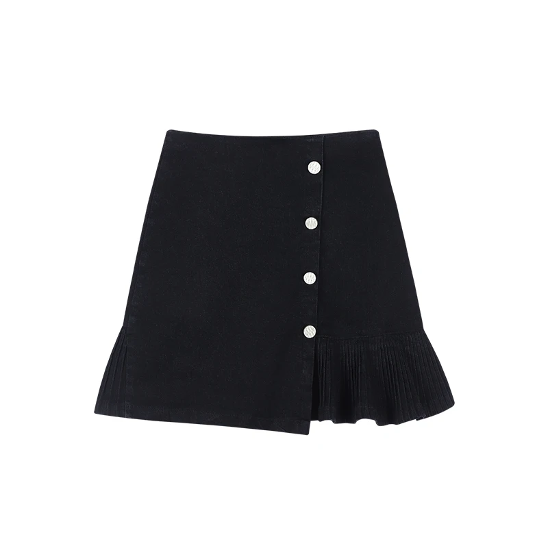 

Sexy Women's Denim Skirt Fashionable Summer High Waist Pleated Slim Fit Elastic Ruffle Hip Wrap Short