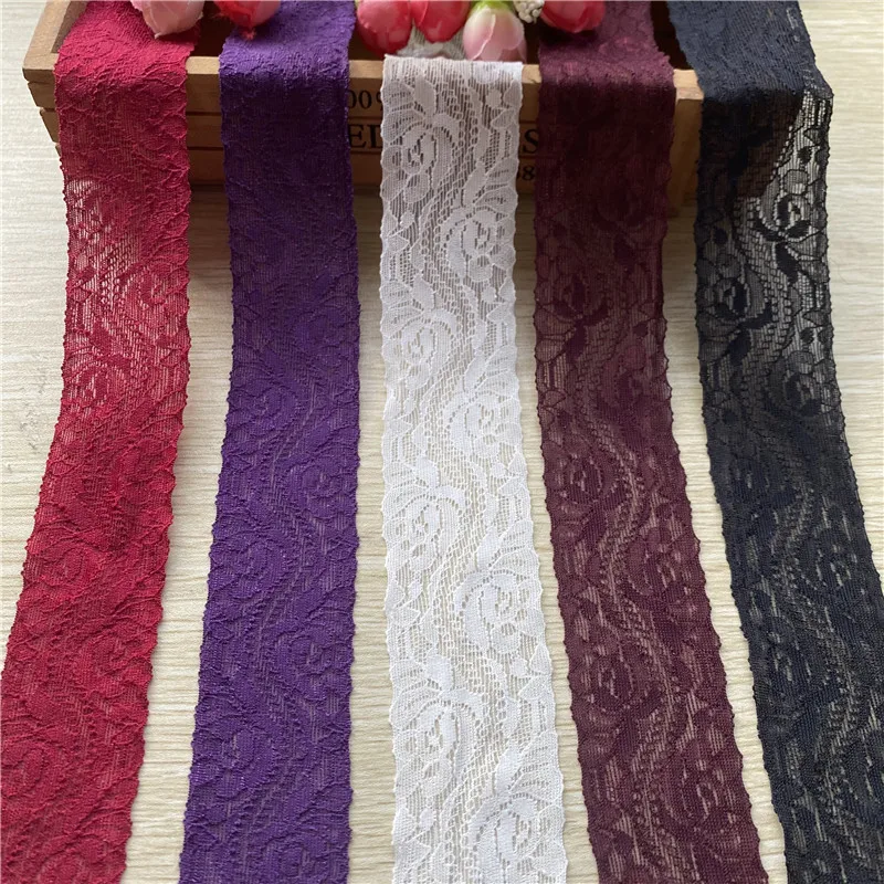 

5 Yards/lot African Elastic Lace Fabric Dress Clothing 38mm Accessories DIY Underwear Embroidery Lace Fabric