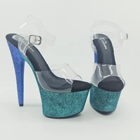 leecabe colorful blue glitter 17cm7inch womens platform sandals party high heels shoes pole dancing shoes