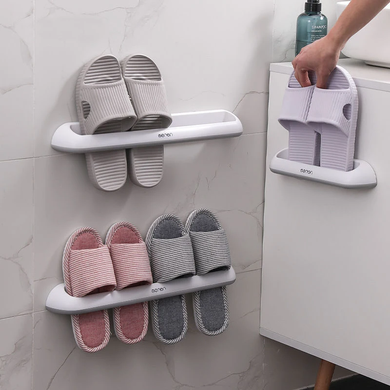 

Bathroom Slippers Rack Wall-mounted Plastic Shoe Storage Rack Simple Bathroom Daily Shelf Double Slippers Rack
