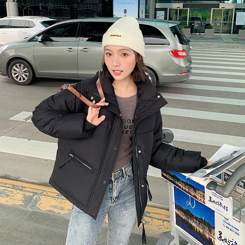 GRELLER New Female Clothes Short Zipper Puffer Down Jacket Women Winter Stand Collar Cotton Padded Coat Warm Parkas Outerwear