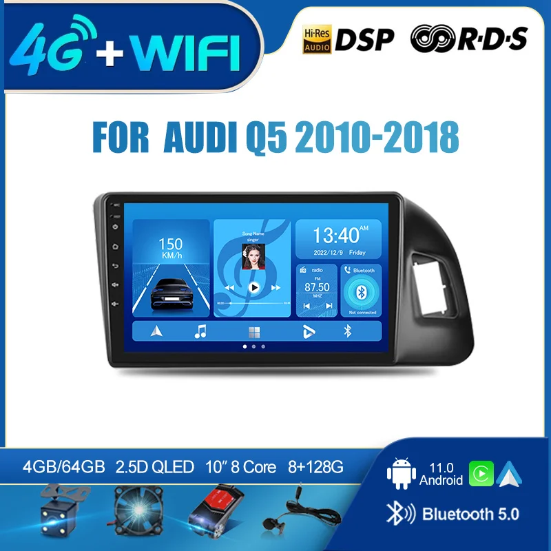 

Автомагнитола на Android 13 для AUDI Q5 2010-2018 г., мультимедийный видеоплеер с навигацией, 2DIN, Carplay, стерео, аудио