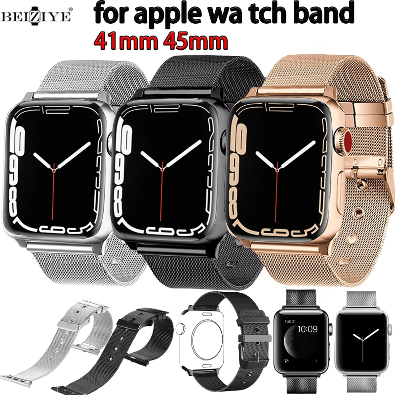 

Ремешок «Миланская петля» для Apple watch Band 45 мм 41 мм 44 мм, браслет из нержавеющей стали для iWatch Series 7 SE 6 5 40 мм 42 мм 38 мм