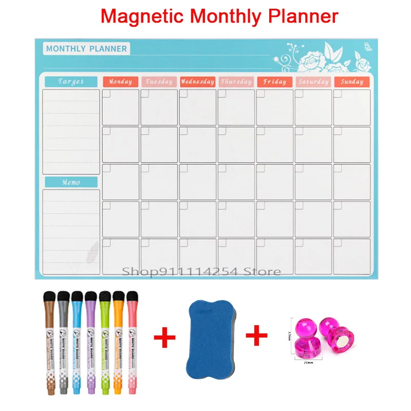 

Whiteboard Weekly Calendar Planner Refrigerator Sticker Dry Erase Marker Board Drawing Message Memo