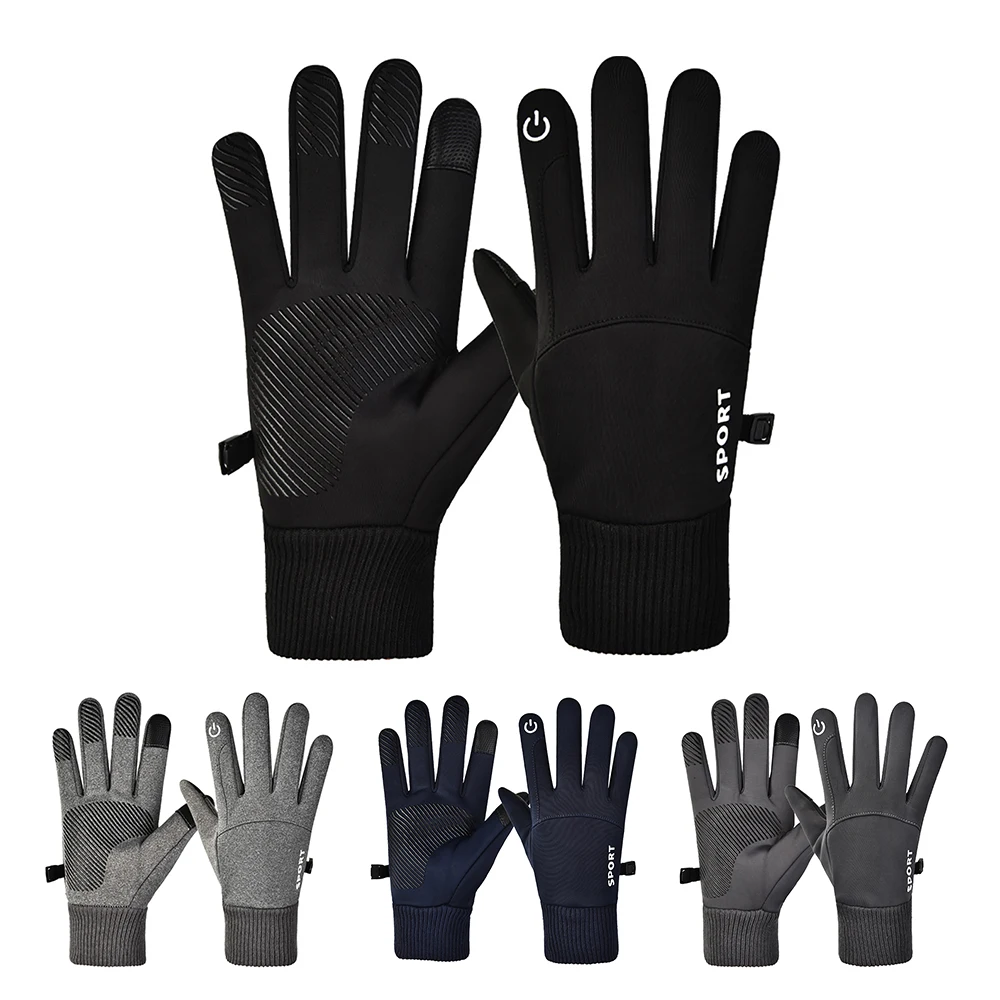 

Зимние велосипедные перчатки 1 пара, мужские водонепроницаемые ветрозащитные утолщенные бархатные теплые варежки для сенсорного экрана, п...