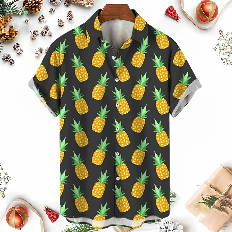 Men's Shirts 3D Fruit Pineapple Printed For Women New Summer Funny Streetwear Short Y2k Mens Hawaiian Clothing