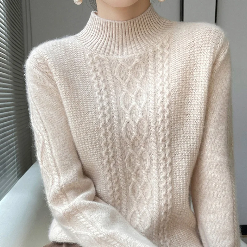 

Half Turtleneck Knitted Bottoming Shirts Knit Sweaters Autumn Winter Women's Sweater Warm Cashmere Sweaters Loose Large Size Top