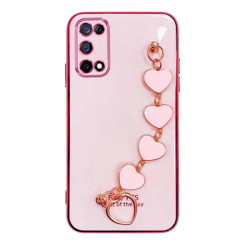 Love Heart Wrist Chain Phone Case For Samsung Galaxy A13 A32 A53 A73 A30 A53 A11 A31 A71 A52 A72 A21S S21 Plating Bumper Cover