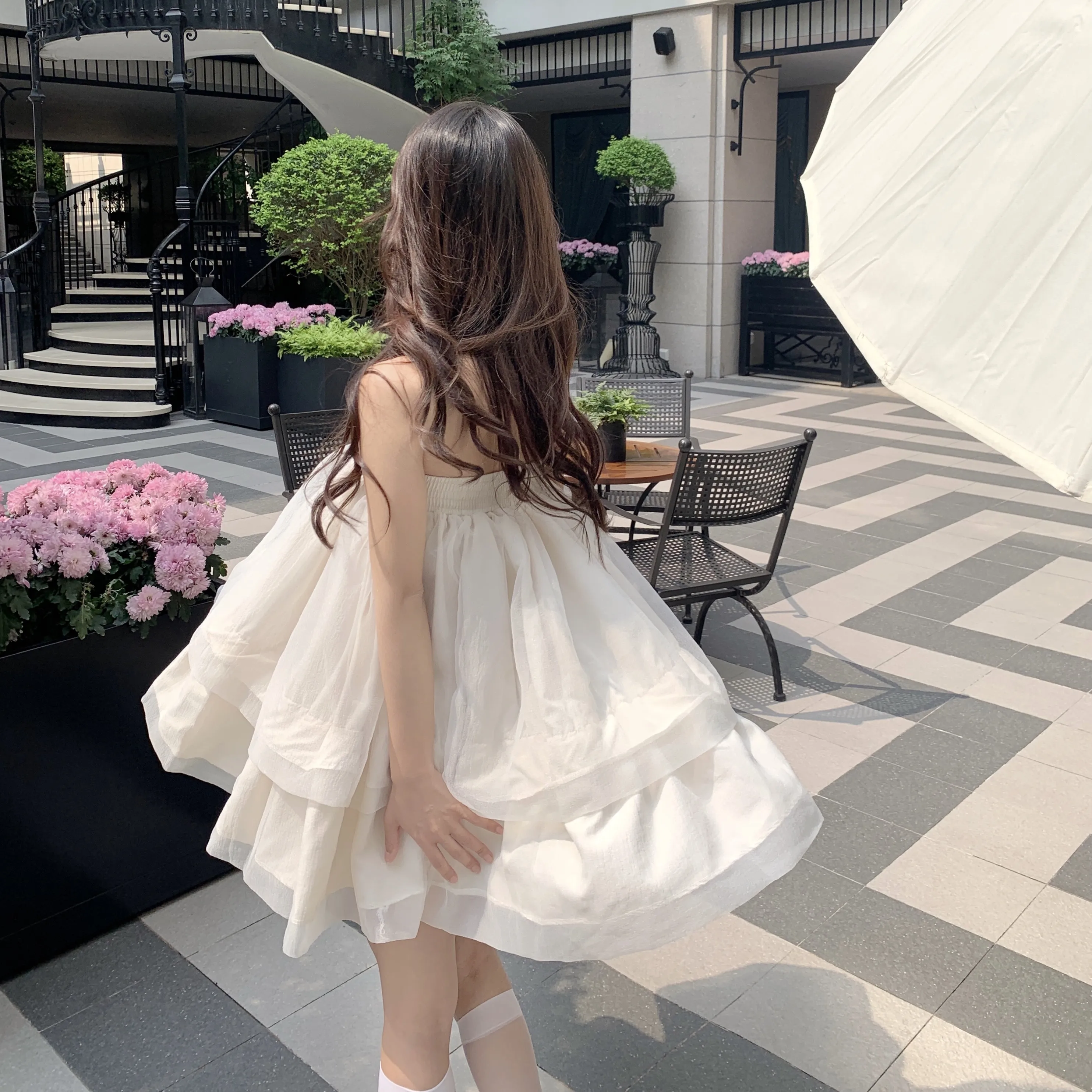 

Sweet Woman Dress Vestidos De Mujer Slash Neck Backless Summer Robe Patchwork Gauze A-line Vestido Femme Korean Cute Dresses