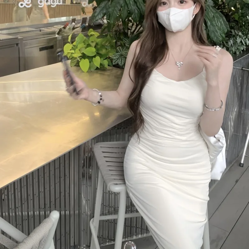 High Cold Yujie Sle Beautiful Skirt High-Grade Slim fit Flattering Figure Sheath Mesh Sling Dress Women Summer