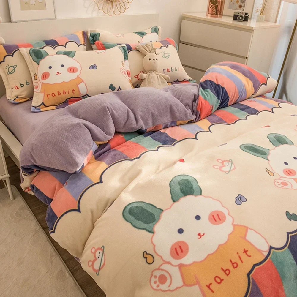 

Фланелевый пододеяльник 1 шт., пододеяльник с мультяшным радужным Кроликом, пододеяльник для детей, зимний теплый пододеяльник x см (без наволочки)