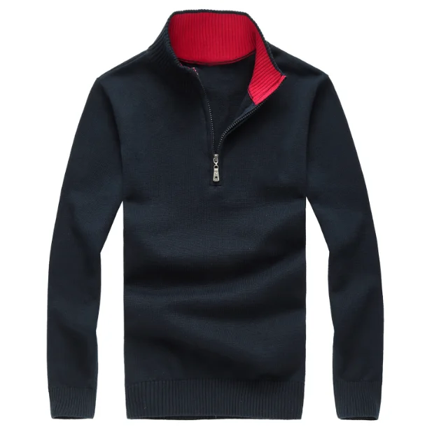 

High Quality Warm RL Horse Half Zipper Cotton Stand-Up Collar Sweater Jersey Jumper Hombre Pull Homme Men Knitted Sweaters