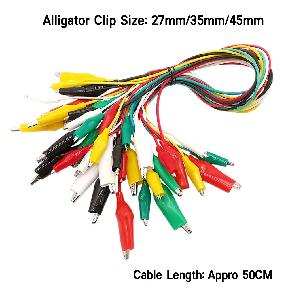 

10Pcs/Set 50CM Double-ended Alligator Clip Test Leads Electrical DIY Crocodile Clip Cable Roach Clip Test Jumper Wire 27/35/45mm