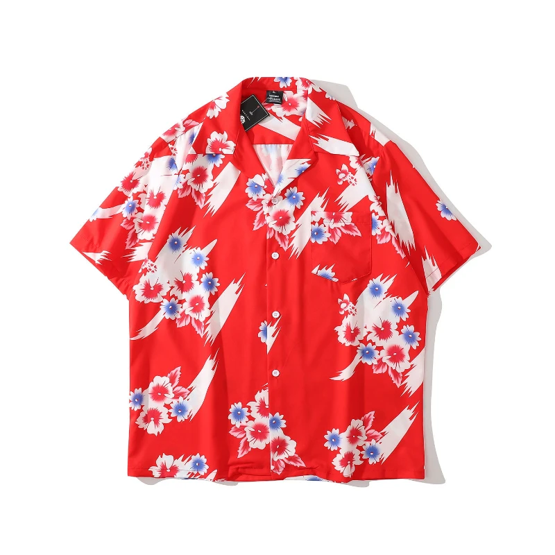 

Interpret My Love with Your Heart Bkpp LONNY Pp Same Style Red Hibiscus Rosa-Sinensis Shirt Thai Short Sleeve Top Summer