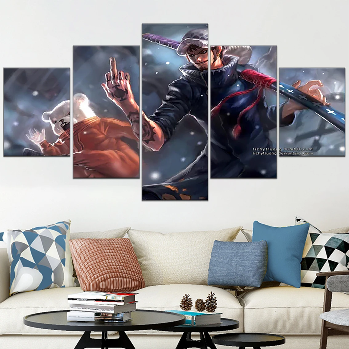 

5 Piec Canvas Paintings One Piece Anime Character Art Posters Modern Wall Home Decoration Modular Corridor Living Room Picture