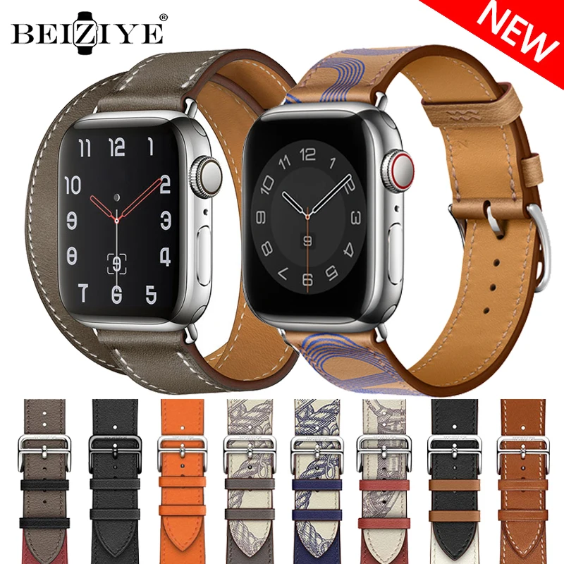 

Genuine Leather Double Tour Strap For Apple Watch 41mm 45mm 40mm 44mm 49mm Band for iWatch Series 8 7 6 5 SE 4 3 Ultra Bracelet